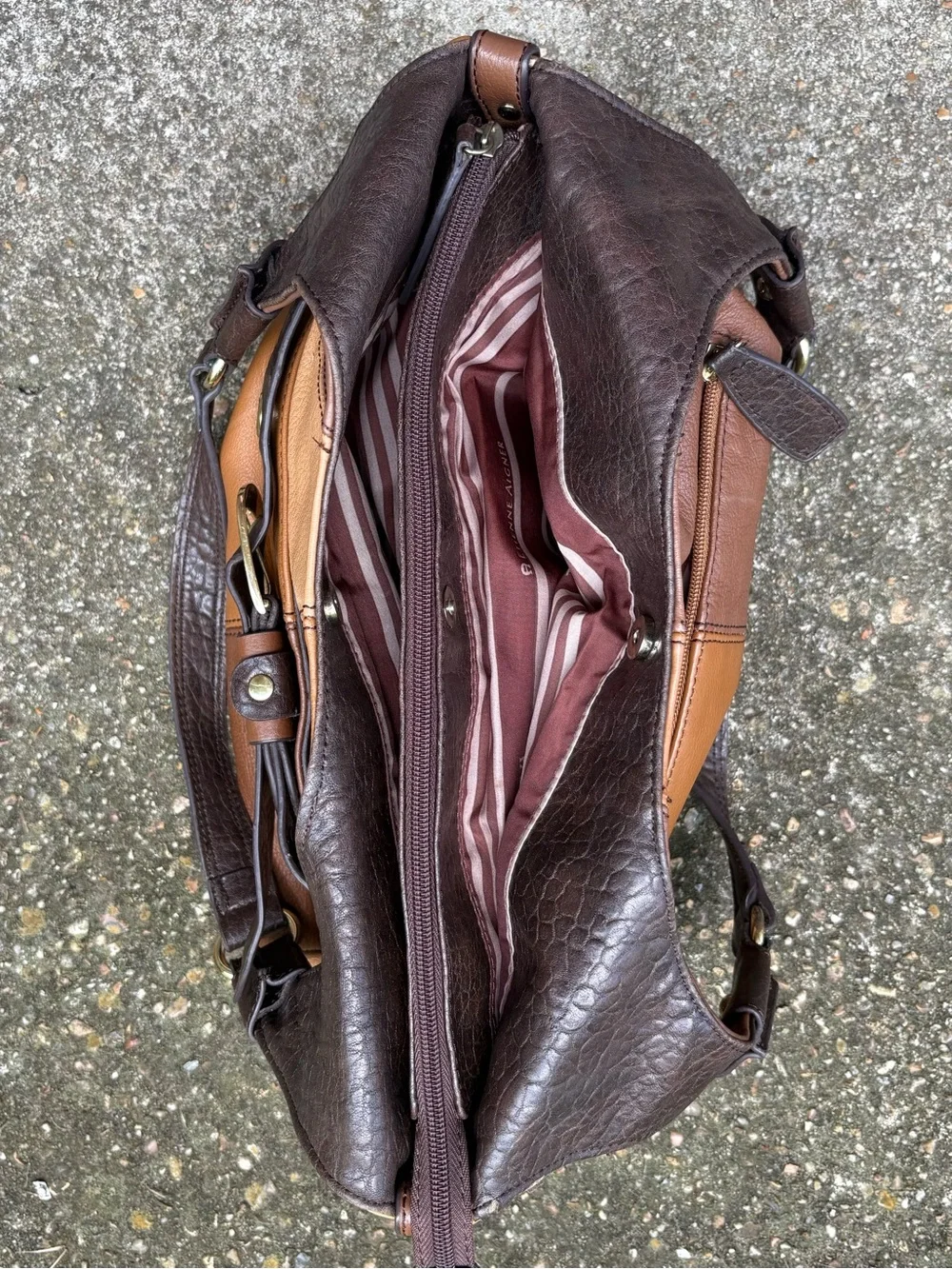 Vtg Etienne Aigner Hobo Brown Leather Colorblock Patchwork Bag Buckle Accent